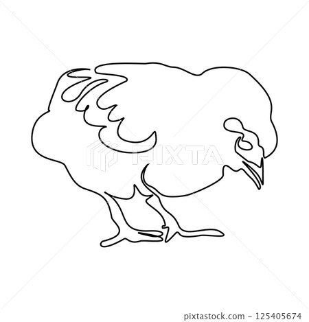 Single continuous line drawing the chick. Cute little chicken. One line design vector illustration Single continuous line drawing the chick. Cute little chicken. One line design vector illustration 125405674