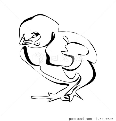 Single continuous line drawing the chick. Cute little chicken. One line design vector illustration 125405686