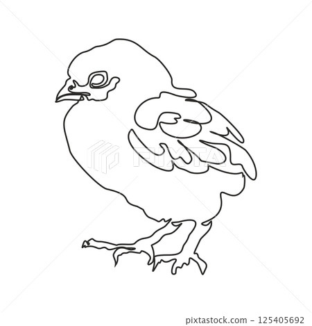 Single continuous line drawing the chick. Cute little chicken. One line design vector illustration Single continuous line drawing the chick. Cute little chicken. One line design vector illustration 125405692