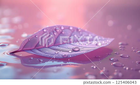 Lilac Leaf Adorned with Glistening Water Droplets Lilac Leaf Adorned with Glistening Water Droplets 125406043