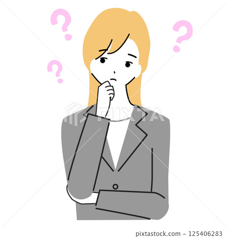 一位身穿西裝、心存疑慮的女士的插圖 一位身穿西裝、心存疑慮的女士的插圖 125406283