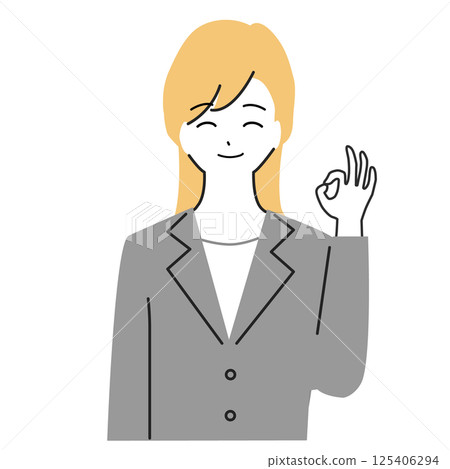 一名年輕女子做出「OK」手勢的插圖 一名年輕女子做出「OK」手勢的插圖 125406294