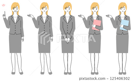 Full body illustration set of a woman in a suit Full body illustration set of a woman in a suit 125406302
