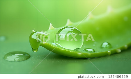 Aloe Vera Leaf with Water Droplets Closeup View Aloe Vera Leaf with Water Droplets Closeup View 125406339
