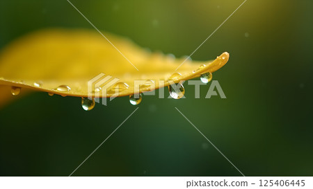Dew Drops Glistening on Golden Leaf Edge Beauty 125406445