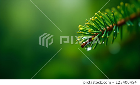 Fresh Green Sprig Adorned with Crystalline Droplets 125406454