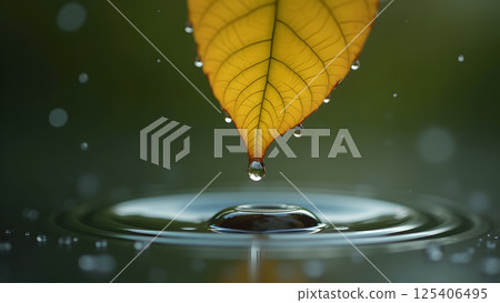 Autumn Leaf Droplets Creating Ripples in Serenity Autumn Leaf Droplets Creating Ripples in Serenity 125406495