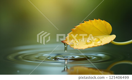 Leaf's Gentle Kiss: Ripples in Serene Waterscape Leaf's Gentle Kiss: Ripples in Serene Waterscape 125406499