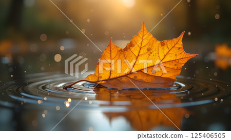 Autumn Leaf Serenity Amidst Water Ripples 125406505
