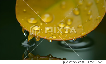 Leaf adorned with glistening water droplets, close-up Leaf adorned with glistening water droplets, close-up 125406525