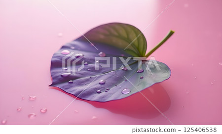 Leaf with Water Droplets on Pastel Background Leaf with Water Droplets on Pastel Background 125406538