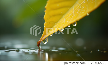 Droplets clinging to a vibrant leaf tip scene Droplets clinging to a vibrant leaf tip scene 125406539