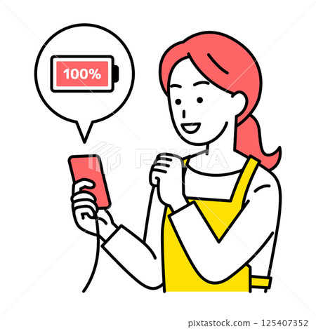 A woman in an apron charging a smartphone 125407352