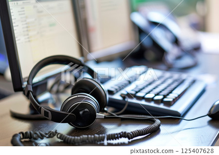 call center and customer service help desk with desktop monitor computer. call center and customer service help desk with desktop monitor computer. 125407628