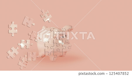 Piggy bank puzzle symbolizing investment chalenge Piggy bank puzzle symbolizing investment chalenge 125407852