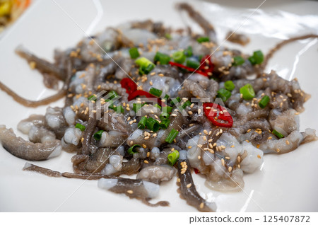 Korean food. chopped live octopus 125407872