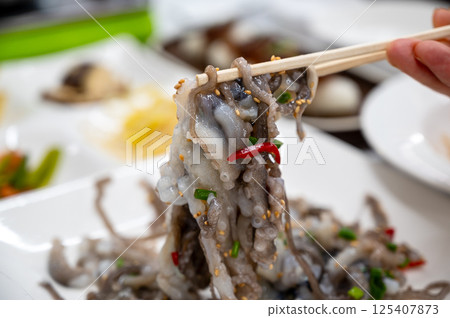 Korean food. chopped live octopus 125407873