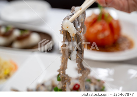 Korean food. chopped live octopus 125407877