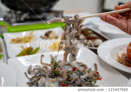 Korean food. chopped live octopus 125407880