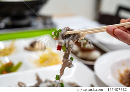 Korean food. chopped live octopus 125407882
