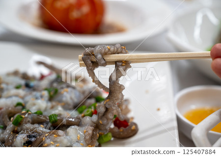 Korean food. chopped live octopus Korean food. chopped live octopus 125407884