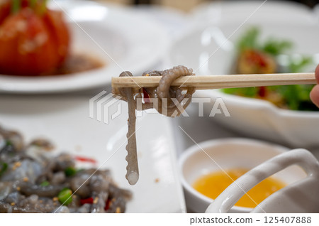 Korean food. chopped live octopus 125407888