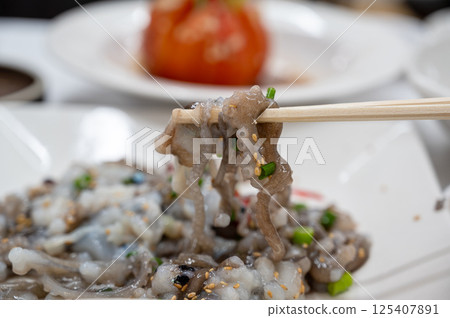 Korean food. chopped live octopus 125407891
