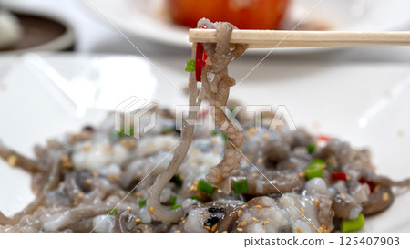 Korean food. chopped live octopus 125407903
