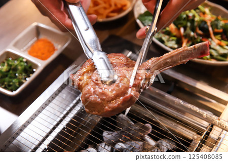 Chinese food. Grilled lamb ribs. 125408085