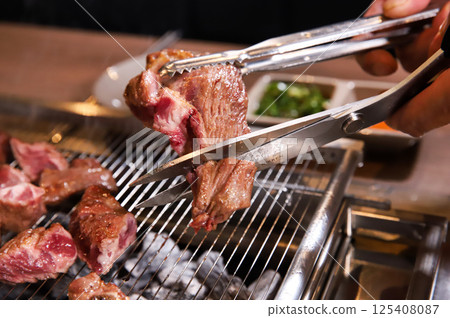 Chinese food. Grilled lamb ribs. 125408087