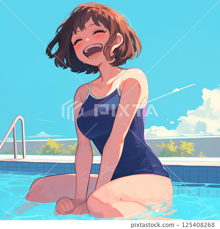 Girl sitting by the pool Girl sitting by the pool 125408268