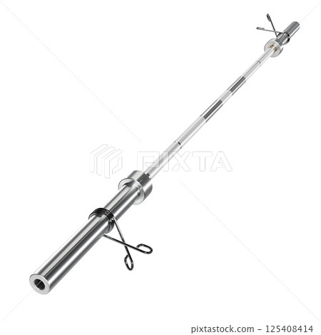 Cast Iron Barbell Straight Rod with Spring Lock, weightlifting gym equipment, side view 125408414
