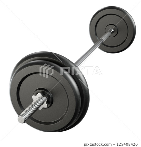 Cast Iron Black Adjustable Barbell, weightlifting gym equipment, side view 125408420