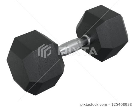 Blank Hex Dumbbell, weightlifting gym equipment, side view. Png clipart isolated on transparent background 125408958