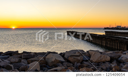 Beautiful sunset on the Black sea. Gold sea sunset. Poti Beautiful sunset on the Black sea. Gold sea sunset. Poti 125409054