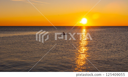 Beautiful sunset on the Black sea. Gold sea sunset. Poti 125409055