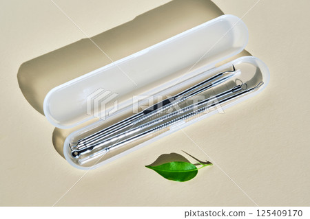 Tools for mechanical facial cleansing at home or at a cosmetologist on a beige background. Tools for mechanical facial cleansing at home or at a cosmetologist on a beige background. 125409170