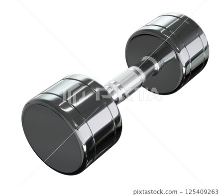 Blank Round Dumbbell, chrome weightlifting gym equipment side view 125409263