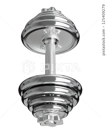 Cast Iron Chrome Adjustable Dumbbell, weightlifting gym equipment, side view Cast Iron Chrome Adjustable Dumbbell, weightlifting gym equipment, side view 125409279