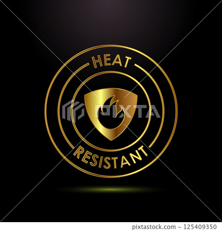 Heat resistant icon design illustration, Heat resistant label sign symbol in gold color style 125409350