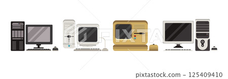 Retro Computer and Hardware with Screen Vector Set 125409410