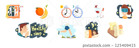 Tips for Better Sleep and Healthy Night Rest Vector Set Tips for Better Sleep and Healthy Night Rest Vector Set 125409415