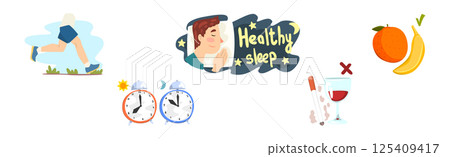 Tips for Better Sleep and Healthy Night Rest Vector Set Tips for Better Sleep and Healthy Night Rest Vector Set 125409417