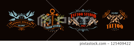 Tattoo Studio Logo and Label Design Template Vector Set 125409422