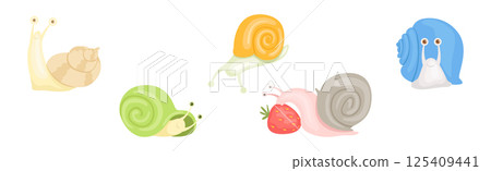 Snail Funny Character with Spiral Shell Vector Set 125409441