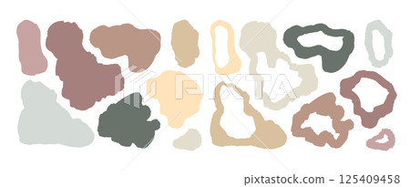 Bundle of neutral abstract organic shape blots isolate on white background. Earthy tones cutout elements collection 125409458