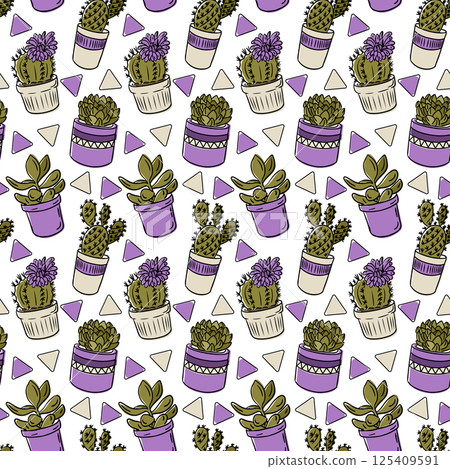 Pattern with various cacti and succulents 125409591