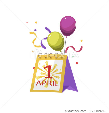 Fools day holiday in flat design. First april at calendar with balloons. Vector illustration isolated. 125409769