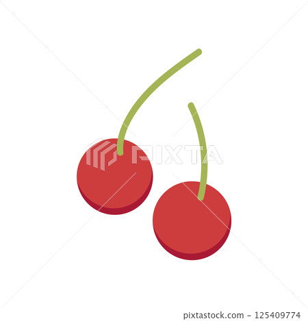 Red cherry in flat design. Summer juicy berries, vegetarian food product. Vector illustration isolated. 125409774