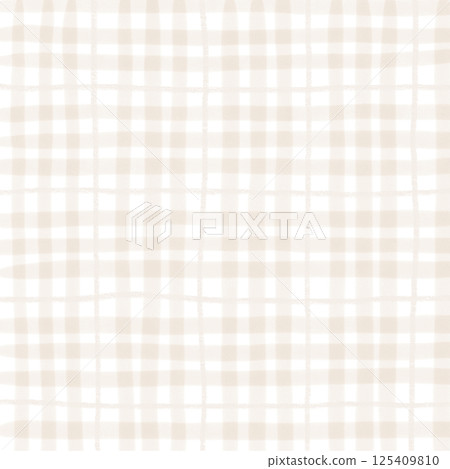 Brown Beige Plaid Tartan Gingham Check Hand Drawn Background Pattern Overlay 125409810